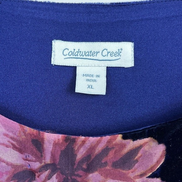 Coldwater Creek Blue Pink Velvet Floral Shirt Top Size XL Burnout - Picture 5 of 10